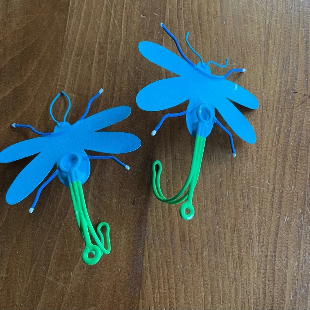 Pair of Metal Hand Painted Butterfly Wall Hooks - Set of 2